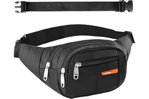 KOMINZZ 4 Pockets Bum Bag Fanny Pack Bumbags for Ladies Large Capacity Waist Bag Waist Packs Mens with 35cm Extended Belt for Sport Dog Walking Running Hiking Cycling Travel (Black)