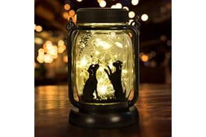 JIAUFU Gartenlampe Dekor Solar wasserdichte Hund Lichter mit Schmetterling, Geschenke für Frauen Männer Hund Liebhaber Geschenke, Hängende Hund Laternen mit Pfahl für Yard Rasen Garten Dekor