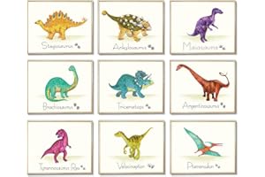 Outus 9 Pièces Estampe d Art de Mur de Dinosaure Affiche de Dinosaures Autocollants de Mur avec Photos sans Cadre Cadeau d'anniversaire de Dinosaure pour Décorations de Garderie et Chambre d'enfants