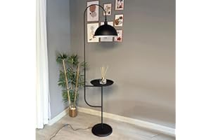 bamyum Gorkiede Douille E27 30 cm, Métal, Moderne, Salon et Chambre, Abat-Jour Réglable, Lampadaire avec étagère, Noir