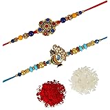 FRESH FROM LOOM Set Of 2-piece Rakhi for Brother with Roli Chawal | Handcrafted-Local Artisian | Men Rakshabandan Gifts from Sister | Rakhis for Brothers Bhabhi Kids (Set of 2 pc): 