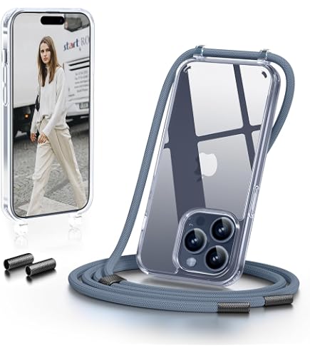 Cover per iPhone 14 Pro con Cordino e Tracolla, Custodia Antiurto con Supporto Anello 360° Metallo Ring Kickstand, TPU Cover Collana, Nero