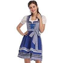 KOJOOIN Dames dirndl korte midi traditionele jurk met drie delen: dirndl jurk, dirndl schort, dirndl blouse voor Oktoberfest Grijs (3 stuks) 40