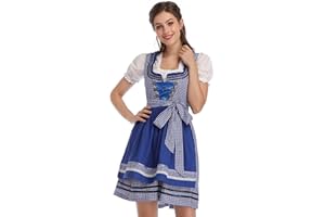 KOJOOIN Femme Robe Dirndl de Bavière Oktoberfest Set Dirndl Blouse et Tablier - Robe Dirndl 3 Pièces Bluse Manches Courtes Bavarois Vêtements Bleu Royal S