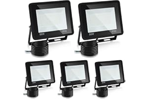 Lospitch Projecteur LED Extérieur 50W, Lot de 5 Spot LED Extérieur IP66 Étanche, 4250LM Superlumineux Spot Exterieur Floodlight 3000K Blanc Chaud, pour Cour, allées (sans prise)