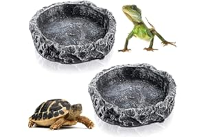 HUNPHY 2 Stück Reptilienschale, Reptile Näpfe, Reptilien Fressnapf, Lizard Feeder, Resin Rock Reptile, Reptile Feeder Dish, Haltbarer Harzschalen-Eidechsen-Feeder für Schildkröten-Eidechsen-Chamäleon-Gecko