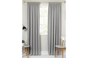 Kinfolk Textile Blackout Thermal Pencil Pleat Tape Top Insulated Pair of Blackout Curtains Including 2 Tiebacks (Grey Silver, 66" x 54")