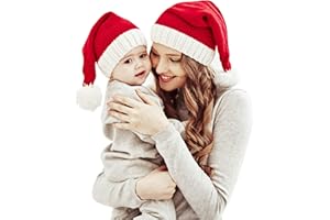 Winmany Sombrero Navidad a Juego la Familia Madre y el bebé Gorro Punto Navidad Padre-Niño Pom Pom Beanie Sombrero Invierno Calentador Santaa Sombreros Crochet