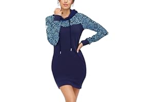 TrendiMax Damen Sweatshirt Langarm Hoodie Kleid Pulloverkleid Rollkragen Sweatkleid Kapuzenpulli Lange Tops