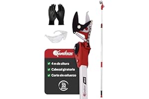 KAMIKAZE PERFORMANCE IN YOUR HANDS Tijera en Altura Telescópica Pértiga Longitud Ajustable 2.4m a 4m.KAMIKAZE Mecanismo Poleas Reductor de Fuerza. Corte Cabezal Giratorio Cuchillas de acero SK5 hasta 32mm. Corta Ramas Telescopico