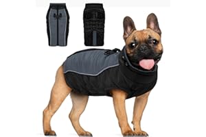 Woiil Hundemantel für kleine Hunde, Wasserdicht Winter Warme Hundejacken winddichter Wintermantel kuschelige Reflektierend Hunde Jacke, Kalter Hunde Wintermantel, L Schwarz/Grau