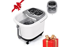 RELAX4LIFE Bain de Pieds Hydromasseur, Bain Massage Électrique avec Minuterie 10-60 Min, Température Réglable 35-48°C, Thalasso Pied avec Rouleaux Amovibles, Roues Verrouillables pour Détendre Pieds