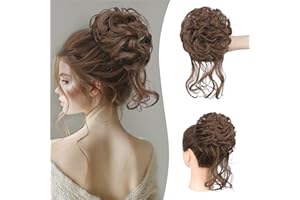 Sofeiyan Moños Postizos, Voluminoso Postizos de Pelo con Goma Rizado Sintética Donut Moño Extensiones Extensiones de Cabello Moño de Pelo Ondulado Postizo para Mujer, Castaño claro