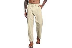 YAOBAOLE Mens Linen Trousers Elastic Waist Trousers with Pocket for Men Yoga Pants