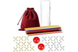 VVSBPL Classic Pick Up Sticks and Jacks Game with Ball Set, Includes Red Rubber Balls, Gold and Silver Metal Jax, Colorful Pick Up Sticks, Storage Box and Bag, Fun Retro Game for Kids Adults Family