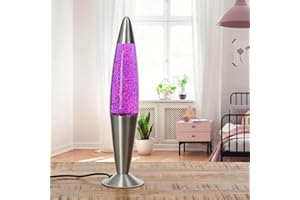 EASYLIGHT Lampada Lava viola con glitter, lampada argento con glitter, retrò, soggiorno, decorativa, H:42 cm, G9, lampadina inclusa, emozionante, glitter, lampada da tavolo JENNY