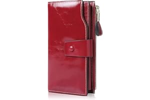 Demon&Hunter RFID portfel damski skórzany o dużej pojemności, długi portfel z 21 przegródkami na karty, skóra Clutch DZA2083, karminowoczerwony (czerwony) - FDZA2083