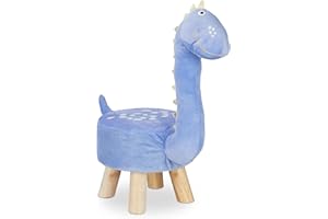 Relaxdays Taburete Infantil Dinosaurio, Forma Animal, Silla Niños, Suave, Funda Extraíble, 57 x 28 x 57 cm, Azul