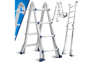Ikodm Scala multiuso 402 cm, 4 x 4 pioli, scala telescopica 3 in 1, in alluminio multifunzione, scala pieghevole
