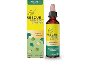 Rescue Gotero Remedy de 20 ml (menta y manzana), comodidad y tranquilidad, apoyo natural para el día de bienestar emocional, fórmula vegana de esencia floral, viajes, exámenes