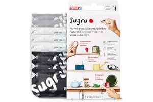 tesa® Sugru uniwersalny klej formowalny – wszechstronna silikonowa guma do napraw, klejenia i mocowania bez wiercenia – ośmiopak, 8 x 3,5 g, kolor: czarny, biały & szary