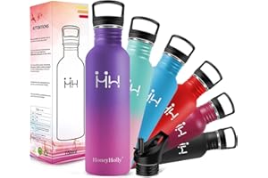 HoneyHolly Botella Acero Inoxidable, 750ml, Botella de Agua, No Térmica, Cantimplora de Acero Inoxidable, Botella de Agua de Pared Simple, sin bpa Reutilizable para Deporte, Gimnasio, Bicicleta