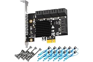GLOTRENDS SA3112-C 12-Puerto PCIe X1 SATA Tarjeta de expansión con SATA y Cables de alimentación, Compatible con Windows, Linux, Mac OS, NAS