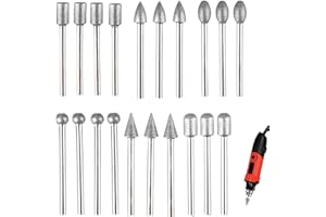 DOMICUBES Juego de fresas de diamante, 20 unidades de lápiz de grabado de diamante, pasadores de lijado compatibles con herramientas rotativas Dremel con vástago de 1/8 pulgadas, para tallado de piedra, vidrio