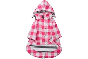 MOREZI Dog rain coat waterproof raincoat puppy jacket with legs buttons zipper hood drawstring Fit for yorkie terrier schnauzer poodle border collie labrador golden retriever 4kg to 36kg Pink XXL