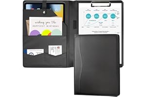 EMERSONGEARS Portfolio Folder Padfolio with Clipboard, Faux Leather Portfolio Clipboard Conference Binder Writing Folder for Legal Pad Documents Card Organizer Men Women Black