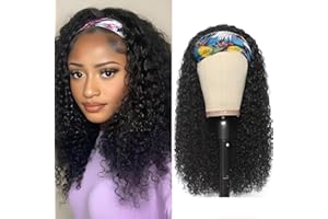 IFLY Perruque Bandeau Cheveux Humain Bouclé Deep Wave Perruque Femme Naturelle Densité de 150% Bresilienne Bouclés Couleur Naturelle (16 Pouces)