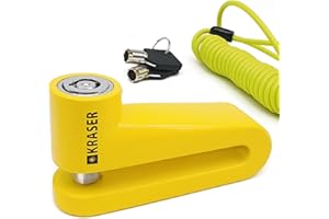KRASER KR710Y Bloccadisco per Moto, Giallo ø10mm Più Deterrente, Serratura Anti-trapano, Sicurezza Compatta Facile da Trasportare, Lucchetto Antifurto Moto, Scooter, Bicicletta Elettrica, Monopattino