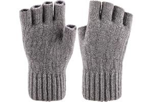 lifwimner Fingerless Gloves for Men Women Winter Thermal Half Finger Gloves Warm Knitted Mittens for Work Typing Driving