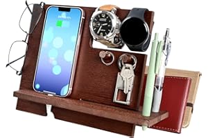 ROBOMANOR Gifts for Men Birthday Wooden Phone Docking Station Watches Purses Bedside Organiser Christmas Men Gift Birthday Gifts for Men or Dad Desk Organiser Wood