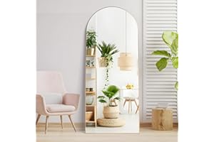 Elemango 165x60cm Arched Floor Full Length Mirror, Full Body Wall Mirror with Aluminum Frame, Arched-Top Full Dressing Mirrors Standing Hanging or Leaning for Bedroom Living Room, Gold