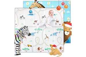 MIKMEL Spielmatte für Babys und Kinder, Faltbare Krabbeldecke, wasserdichte Krabbelmatte aus Schaumstoff, Kindermatte zum Lernen (Safari/Berge, Sehr groß)