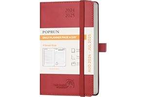 POPRUN Agenda de poche 2024 2025 Journalier Scolaire 16 x 10,5 cm, 1 Page par Jour d'Août 2024 à Juillet 2025 12 Mois, Couverture PU Cuir, Poche intérieure, Papier Certifié FSC® - Bourgogne