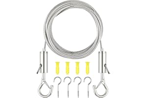Arvoni 5M Cable Acier Inoxydable, 2MM Câble Ancrage Réglable à Suspendre Kit, avec 4 Ancrage Mural et 4 Œillets à Vis, Corde en Acier pour Suspension Lumineuse Plante Grimpante Rideau Corde a linge