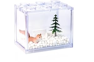 YOBIISOLUT Small Sea Monkey Tank, Stackable Mini Betta Fish Tank Tinny Aquarium Kit with Aquarium Gravel, Moss Ball Tank Shrimp Tank 0.27 Gallon Acrylic Cube Fish Bowl for Shrimp Snails