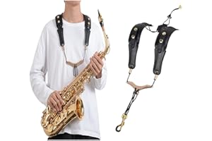 ZHYUAN Tracolla Regolabile per Sassofono in Pelle - Cinghia Senza Pressione per Basso, Alto e Tenore