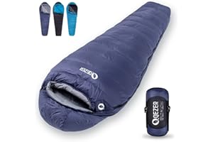 QEZER Down Sleeping Bag for Adults 0°F 10°F 15°F 20°F Backpacking Sleeping Bag for Cold Weather with Compression Sack