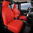 GIANT PANDA Customized Full Set Car Seat Covers for Jeep Wrangler 2 Door JK Sport Sahara Rubicon Freedom Willys Wheeler 2013 2014 2015 2016 2017, Faux Leather - (Red)