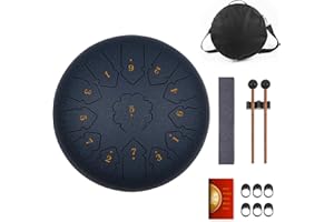 KUDOUT KUD Tongue Drum, 12 Zoll 13 Tone C-Dur Zungentrommel Schlagzeug Instrument, Steel Pan Töne Schlaginstrument Hand Pan Drum mit Trommelschlägeln Tragetasche Note Sticks für Meditation Yoga Klangheilung