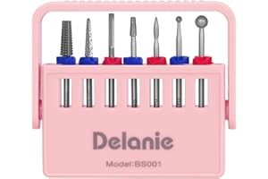Delanie 7Pcs Embout Ponceuse Ongles 3/32 en Carbure de Tungstène & Diamant, Foret a Ongles Outils Professionnel pour Éliminer Gel Acrylique Cuticule