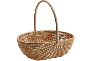 NASSMOSSE Cesto per la raccolta, cesto in vimini intrecciato con manico, organizer portatile per picnic, frutta, verdura, organizzazione