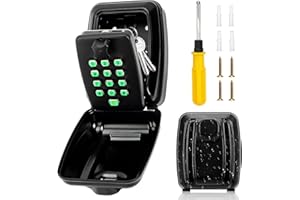 Qudubuy Key Safe Wall Mounted Police Approved, Waterproof Key Safe Outside Lock Box with Rustproof Lid and 12-Digit Combination & Illuminated Sticker Buttons for Home, Garage, Office, School Storage