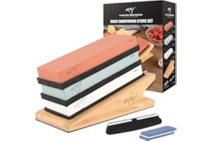 NANFANG BROTHERS Ensemble de Pierres à Aiguiser Pierre à Aiguiser avec Kit Premium 15° grain 1000/3000/6000 double face avec support en silicone antidérapant et porte-couteau antidérapant pour couteaux