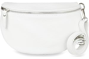Frentree® Damen Echtleder Bauchtasche, Made in Italy, Umhängetasche Crossbody Tasche Schultertasche mit silbernem Reißverschluss, Größe MAXI