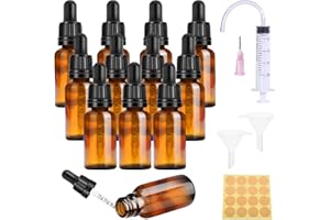 Nuts OT nuts Butelka z pipetą 20 ml, 12 sztuk, z pipetą, mała, z 5 akcesoriami, do aromaterapii, do olejków eterycznych, Liquid Dyes, butelka farmaceutyczna (brązowa)