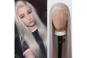 Towarm Silver Grey Wig Long Straight Ash Blonde Synthetic Lace Front Wigs Pre Plucked Natural Hairline with Baby Hair for Black Women Light Grey Heat Resistant Fiber Hair Cosplay Daily Wear Wig (Grey)